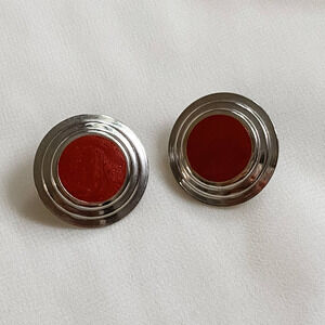 VTG Silver Red Ribbed Circle Earrings